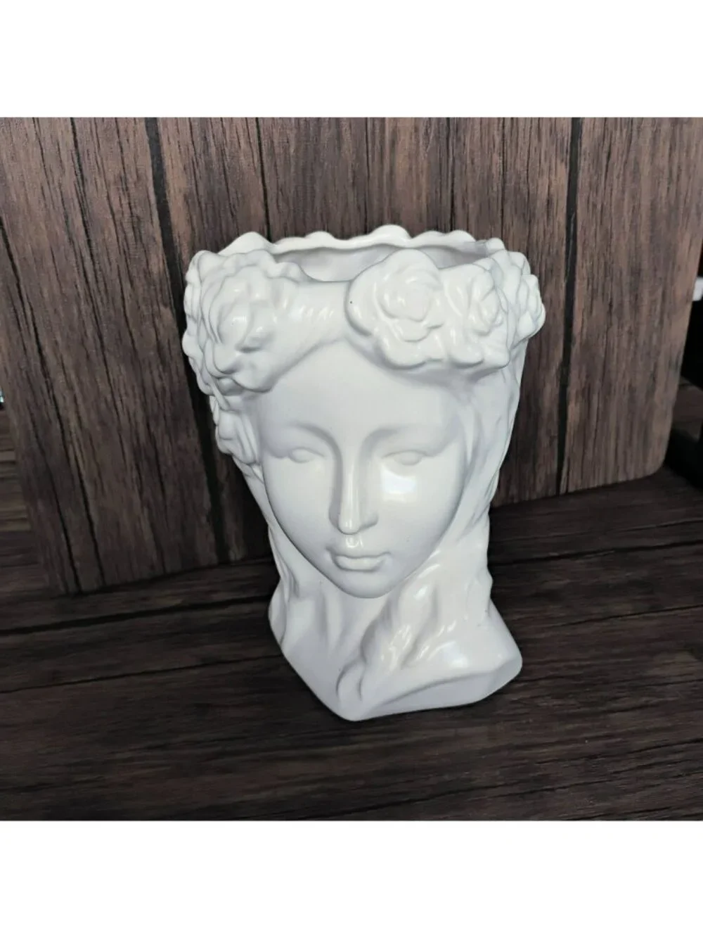 White Ceramic Goddess Bust Lady Head Vase Planter 8